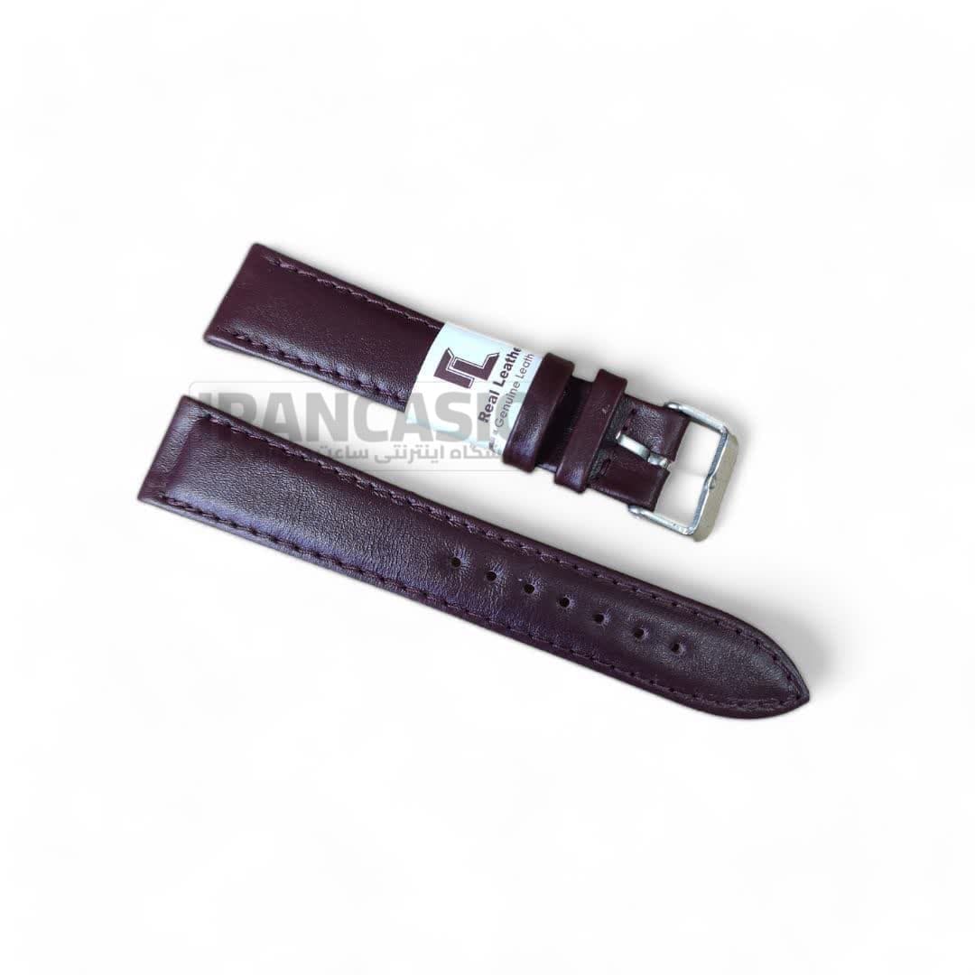 بند ساعت مچی چرم طبیعی اصل مدل Real Leather سایز 20 رنگ قهوه ای نزدیک به زرشکی