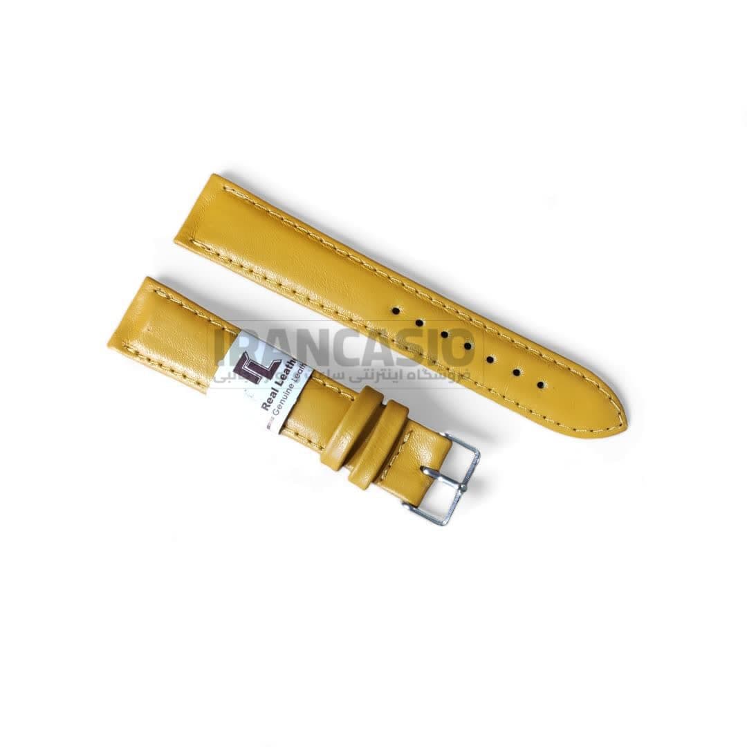 بند ساعت مچی چرم طبیعی اصل مدل Real Leather سایز 20 رنگ زرد خردلی