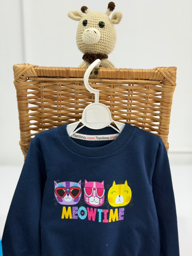 کد ۴۳۲۴ بلوز شلوار گربه عینکی طرح MEOWTIME — تصویر ۳