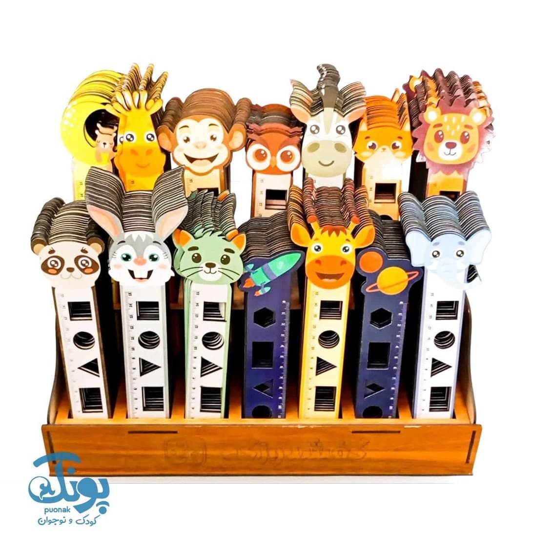 خط کش چوبی ۱۵ سانت شابلون دار حیوانات