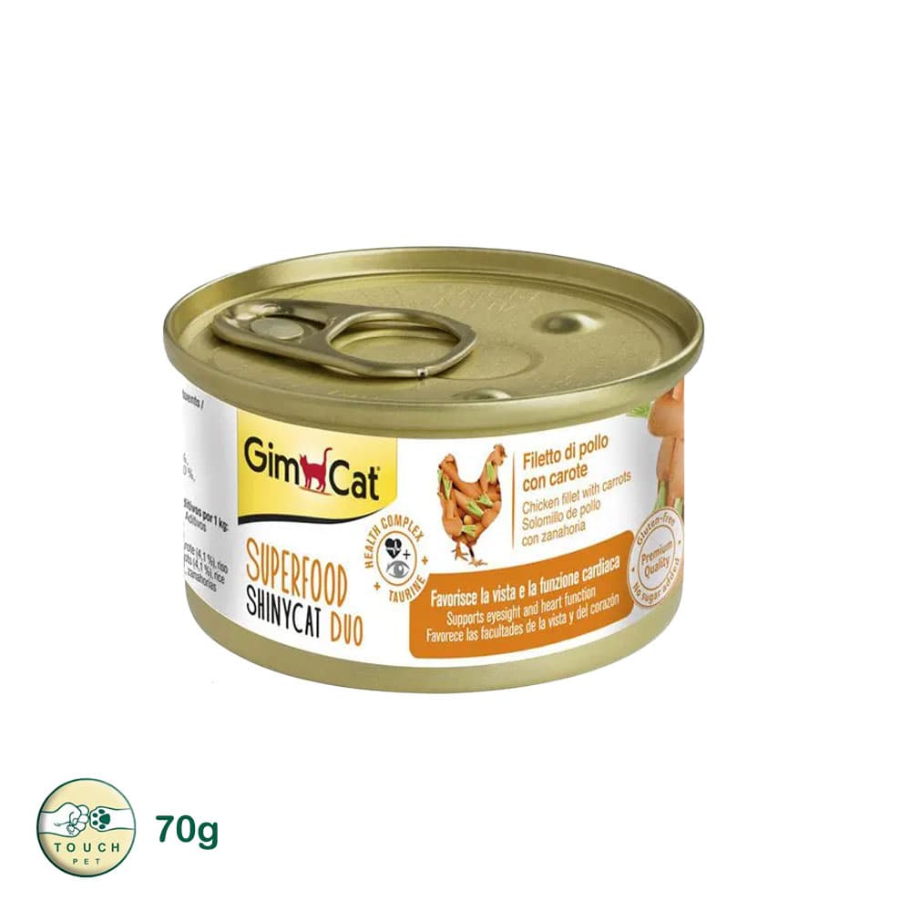 کنسرو گربه‌ جیم‌ کت GimCat مدل ShinyCat طعم فیله مرغ و هویج ۷۰ گرم