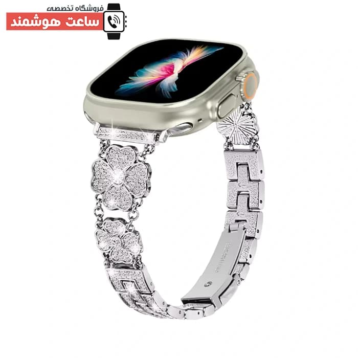 بند اپل واچ دیاموند طرح گل 2 کد 20519 — تصویر ۳