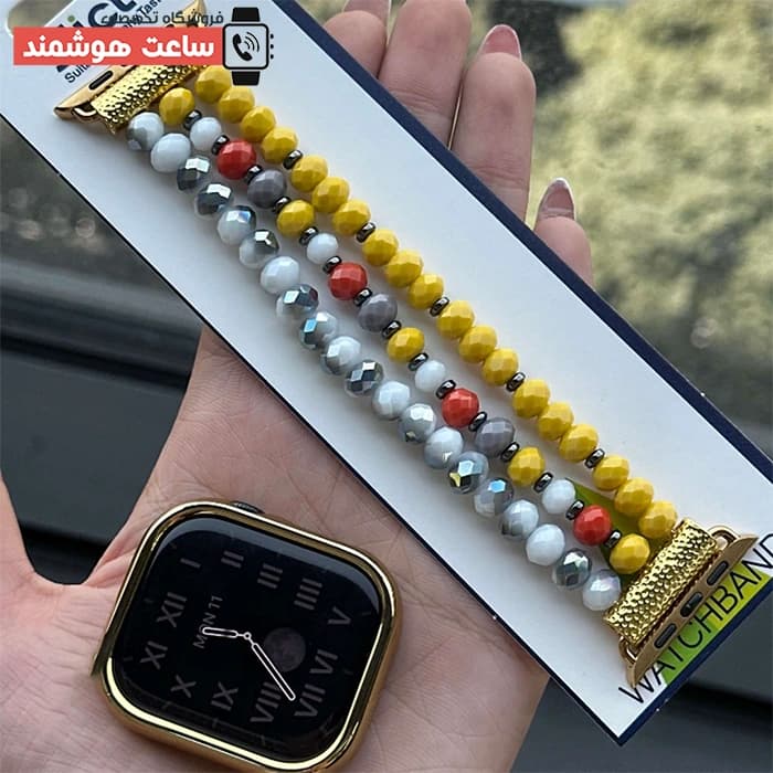 بند اپل واچ طرح سنگ زرد و صورتی کد 20768 — تصویر ۴