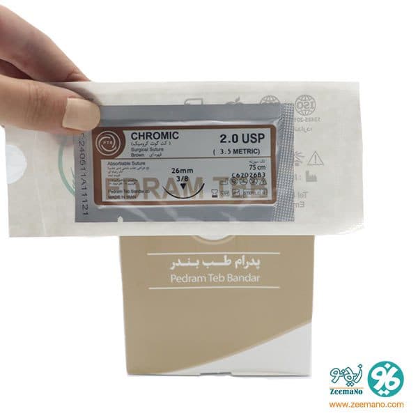 نخ بخیه کرومیک کاتگوت 2/0 با سوزن ریورس کات