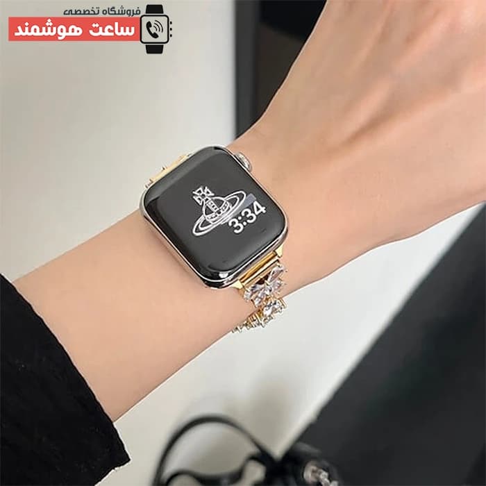 بند اپل واچ دیاموند گل و پروانه کد 20793 — تصویر ۸