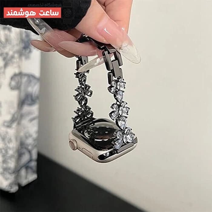 بند اپل واچ دیاموند گل و پروانه کد 20793 — تصویر ۶