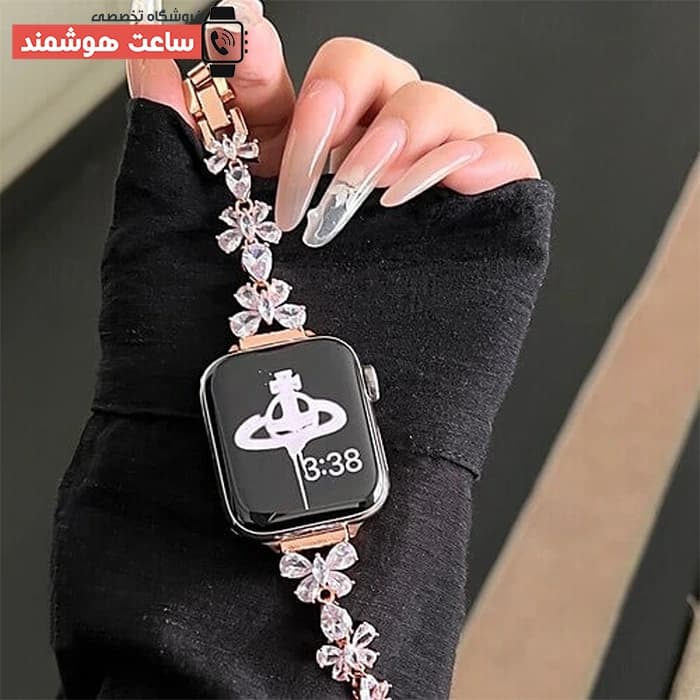 بند اپل واچ دیاموند گل و پروانه کد 20793 — تصویر ۷
