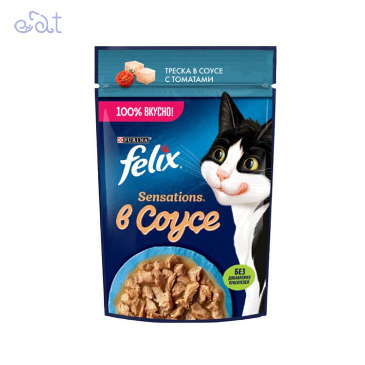 پوچ گربه فلیکس با طعم گوشت ماهی در سس گوجه مدل Felix Fish in Tomato Sauce وزن 75 گرم