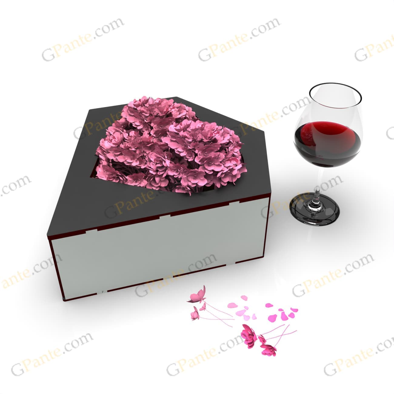 طرح برش لیزر جعبه گل شبیه الماس و قلب