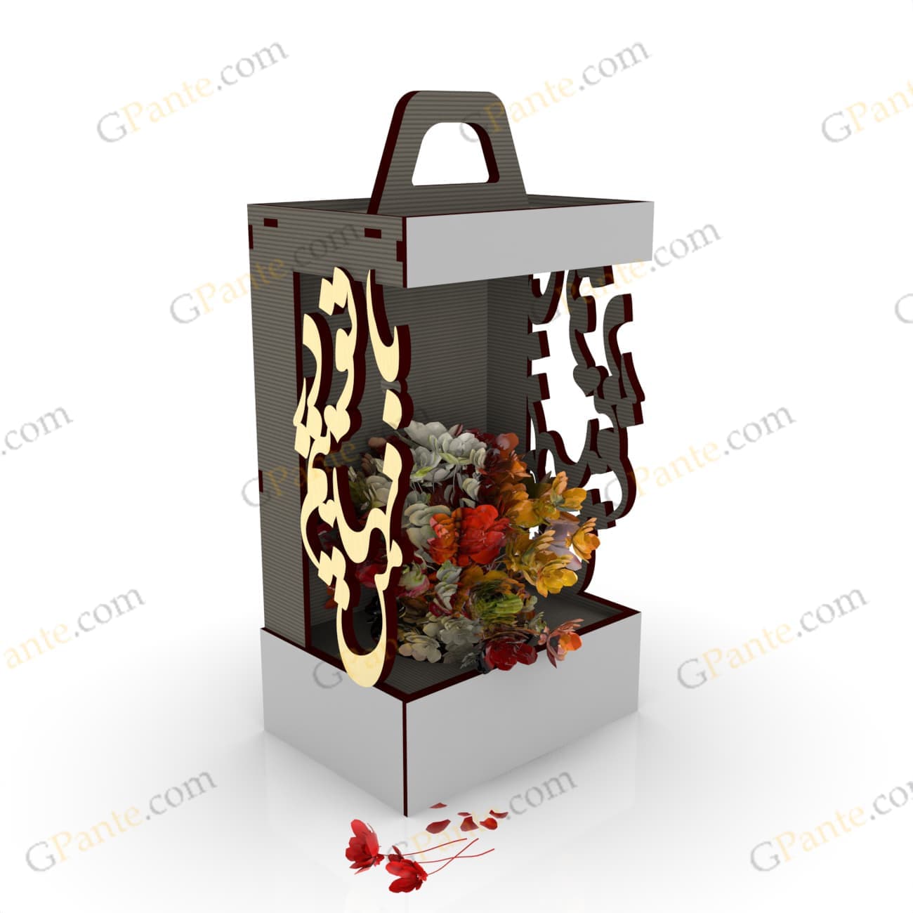 طرح لیزری جعبه کادویی و گل مدل ویو