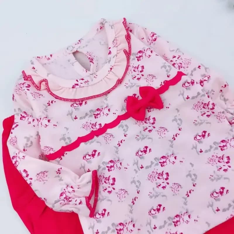 بلوز شلوار نوزادی دخترانه طرح گل رز جنس پنبه پاییزه — تصویر ۳