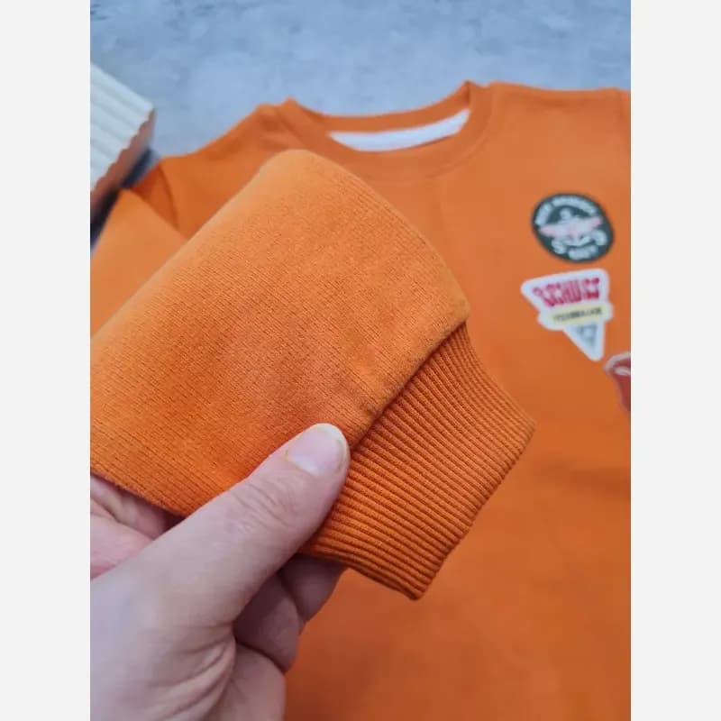 بلوز آستین بلند بچگانه پاییزه مخمل سلانیک نارنجی قواره لانگ — تصویر ۴