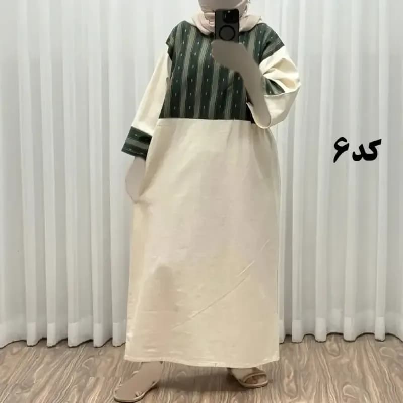 پیراهن کفتان لینن پاییزه فری سایز زنانه تا سایز 50 شیک و راحت کمربند دار بدون سایه اندازی — تصویر ۲