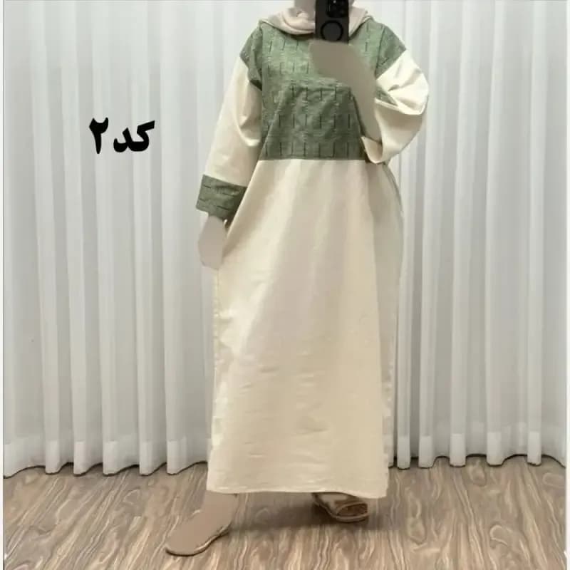 پیراهن کفتان لینن پاییزه فری سایز زنانه تا سایز 50 شیک و راحت کمربند دار بدون سایه اندازی — تصویر ۶