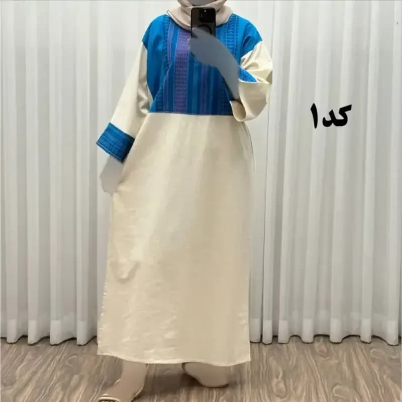 پیراهن کفتان لینن پاییزه فری سایز زنانه تا سایز 50 شیک و راحت کمربند دار بدون سایه اندازی — تصویر ۷