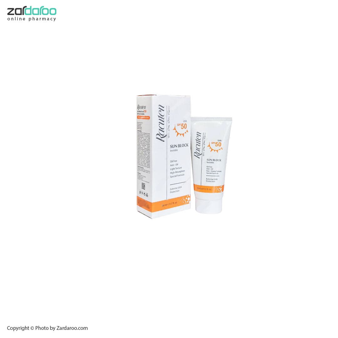 کرم ضد آفتاب بی رنگ SPF 50 مناسب پوست های چرب و مختلط راکوتن Racuten