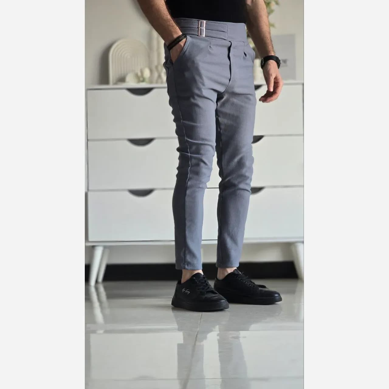 شلوار کمر انگلیسی زنانه پارچه بنگال رنگ مشکی طوسی سفید نخودی سبز سایز XL و XXL — تصویر ۹