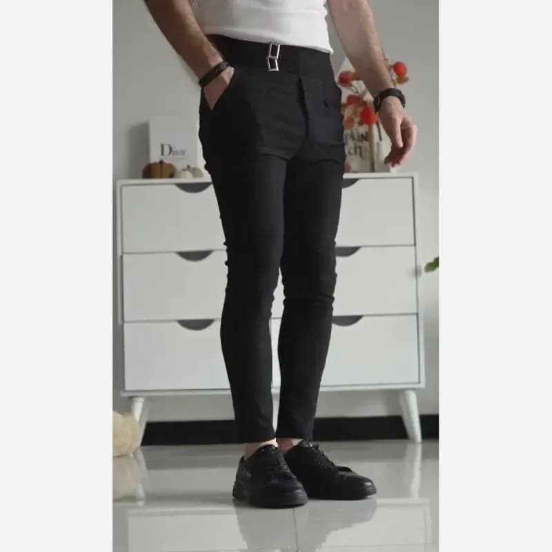 شلوار کمر انگلیسی زنانه پارچه بنگال رنگ مشکی طوسی سفید نخودی سبز سایز XL و XXL — تصویر ۶