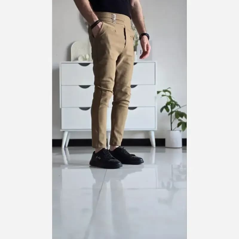 شلوار کمر انگلیسی زنانه پارچه بنگال رنگ مشکی طوسی سفید نخودی سبز سایز XL و XXL — تصویر ۳