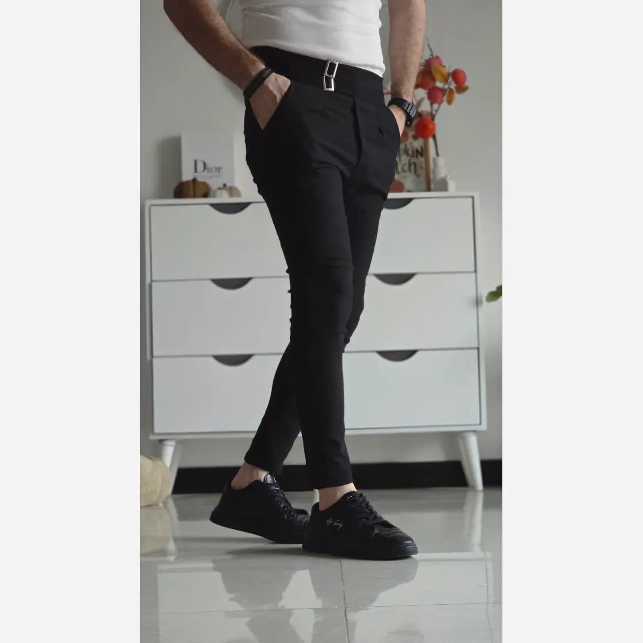 شلوار کمر انگلیسی زنانه پارچه بنگال رنگ مشکی طوسی سفید نخودی سبز سایز XL و XXL — تصویر ۱۲