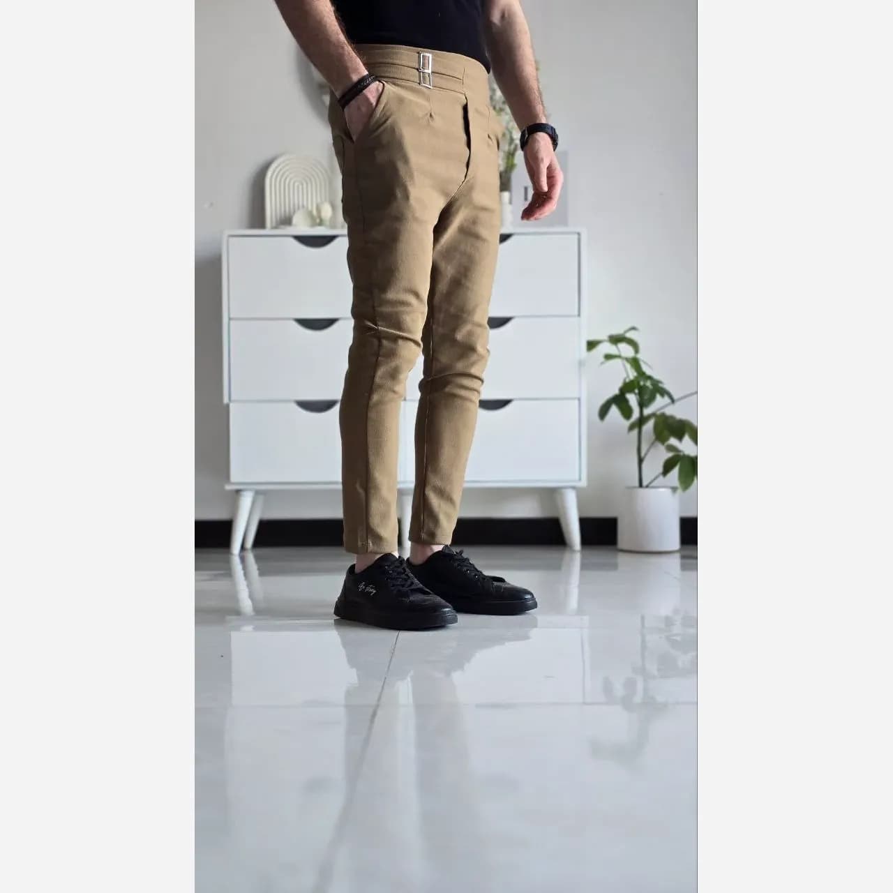 شلوار کمر انگلیسی زنانه پارچه بنگال رنگ مشکی طوسی سفید نخودی سبز سایز XL و XXL — تصویر ۱۰