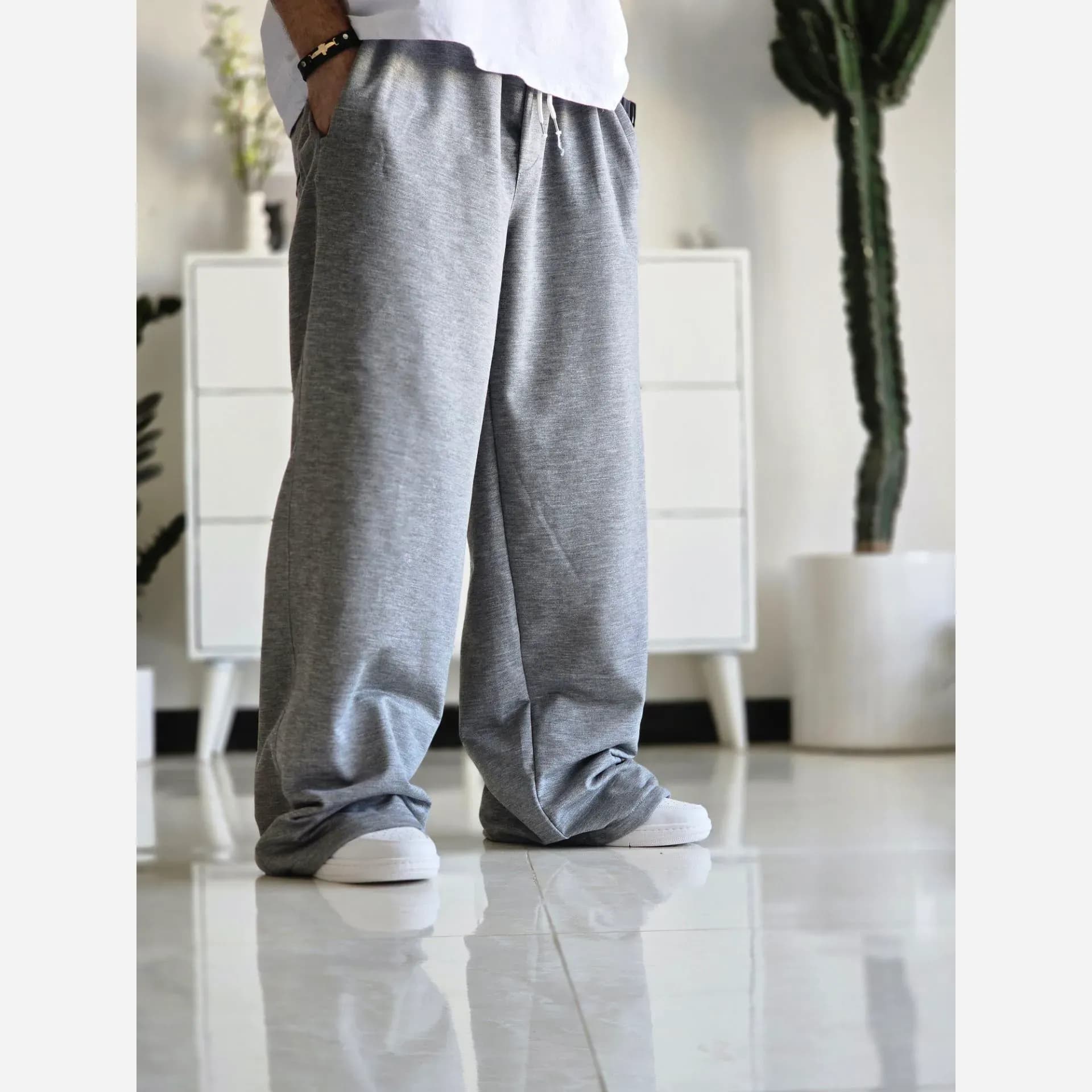 شلوار اسلش فول بگ مشکی طوسی برفی سایز XXL XXXL مناسب آقایان و خانم ها قد 115 — تصویر ۱۰