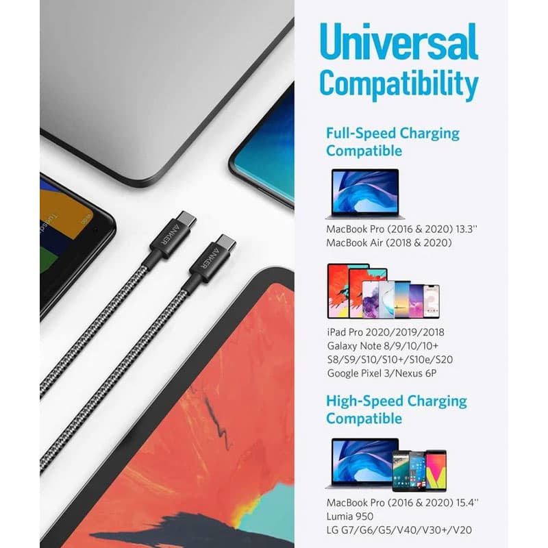 کابل شارژر USB-C to USB-C انکر Anker مدل A8752H11 کنفی 1 متری 60 وات — تصویر ۲