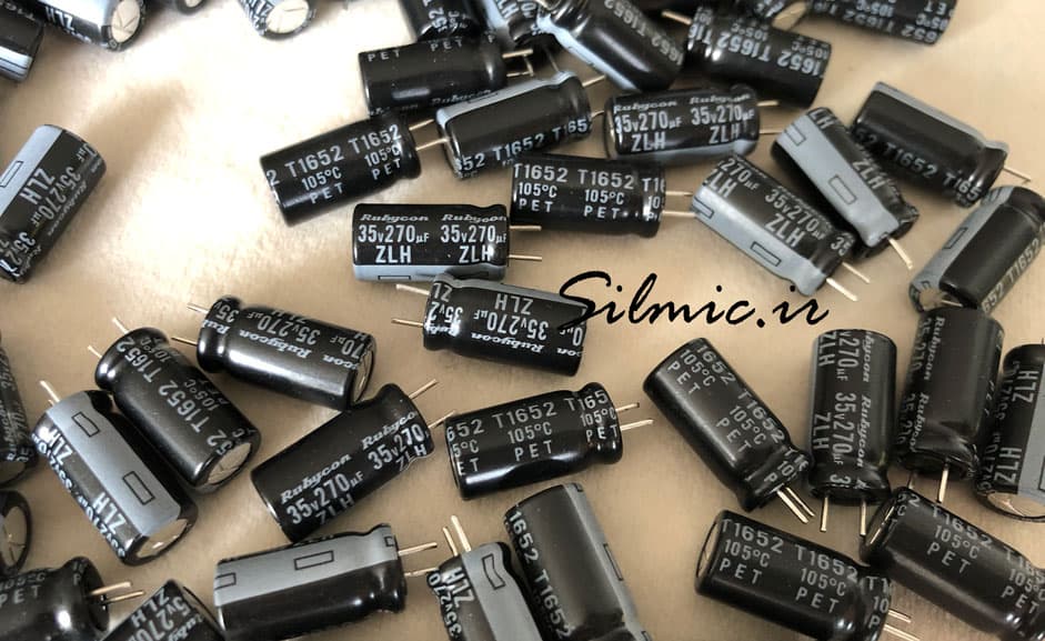 خازن 270 میکرو فاراد 35 ولت ژاپنی Rubycon سری ZLH با esr فوق العاده پایین