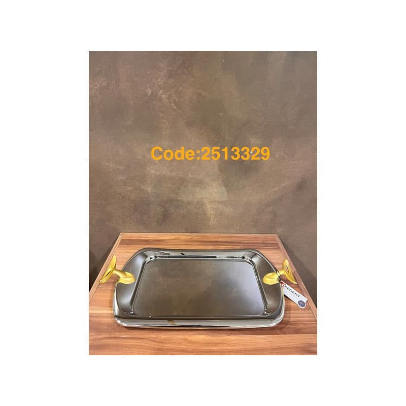 سینی مستطیل استیل دسته گلد 2513329