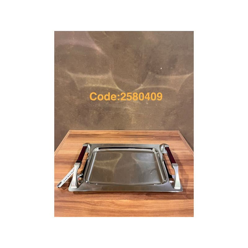 سینی پذیرایی استیل دسته چوبی 2580409
