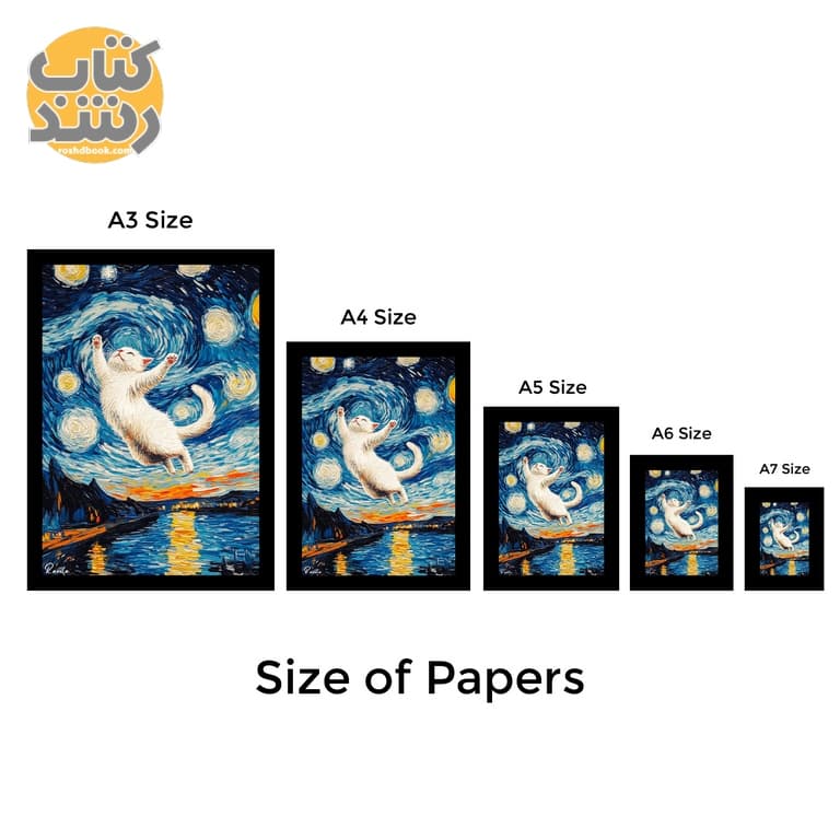 تابلو تکی طرح فانتزی ون گوگ گربه کد 3571 سایز A5 — تصویر ۳