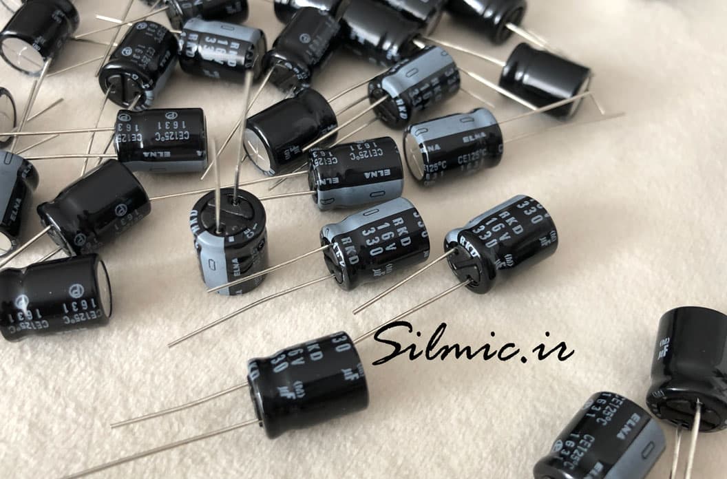 خازن 330 میکرو فاراد 16 ولت elna سری RKD دمای کار 125 درجه لانگ لایف low esr