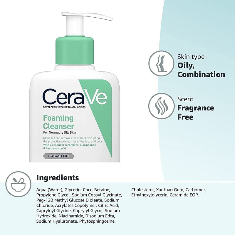 فوم شوینده سراوی CERAVE پوست نرمال تا چرب حجم 236 میل ‏(AR) — تصویر ۲