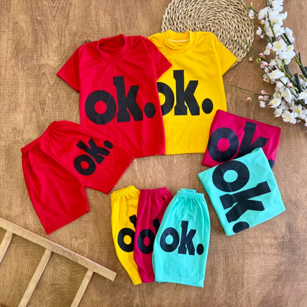 تیشرت شلوارک نخی OK (ایراددار) کد 6008-1