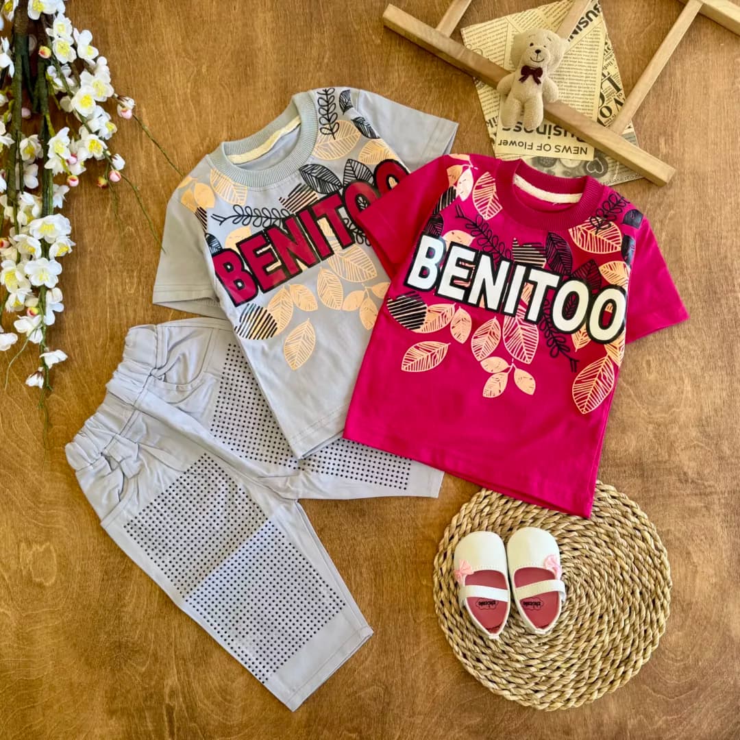 تیشرت شلوارک کتان برگ BENITOO سایز 40 تا 55 کد 6209 — تصویر ۲