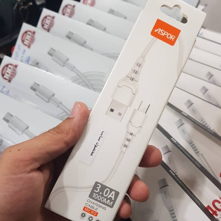 کابل شارژ ASPOR مدل A100 از نوع USB به Micro طول 1 متر | فست شارژ 3 آمپر