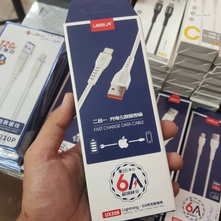 کابل شارژ UEELR مدل UX308 USB-Lightning طول 1 متر | فست شارژ 6 آمپر