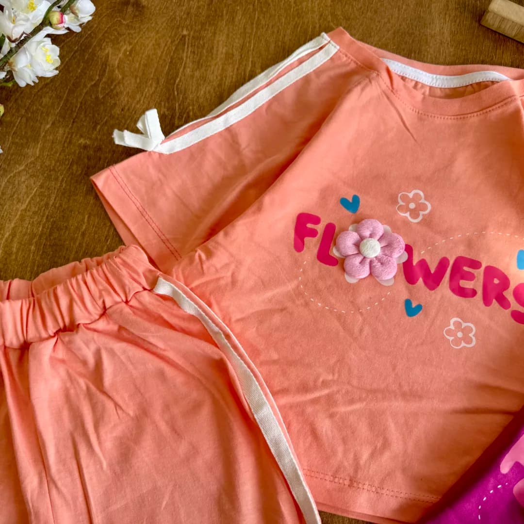کراپ رگلان و شلوارک نواردار گل برجسته Flowers (ایراددار) کد 6114-1 — تصویر ۶