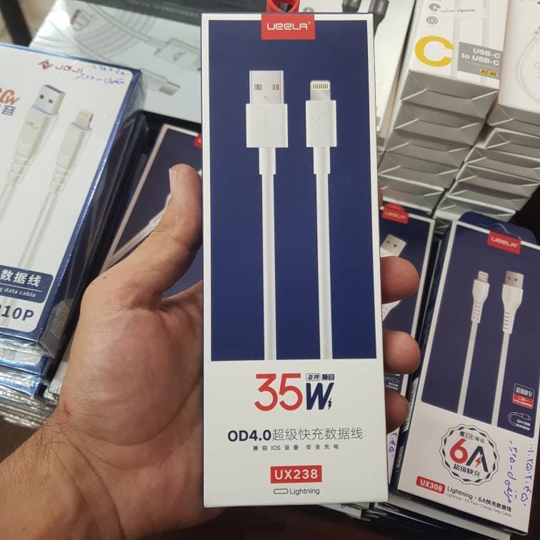 کابل شارژ UEELR مدل UX238 USB-Lightning طول 1 متر | فست شارژ 35 وات