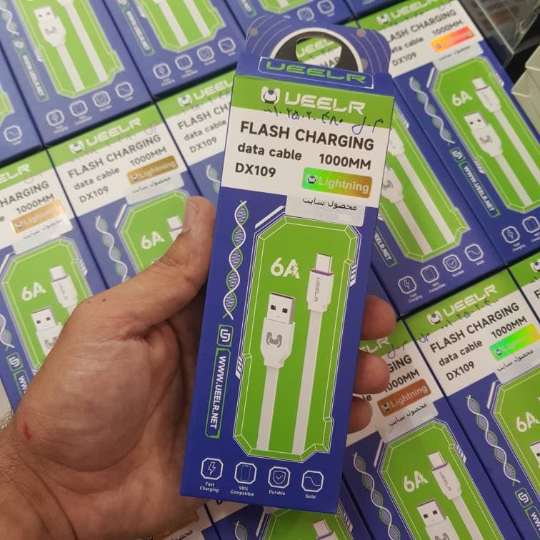کابل شارژ UEELR مدل DX109 USB-Lightning طول 1 متر | فست شارژ 6 آمپر(کابل تخت)