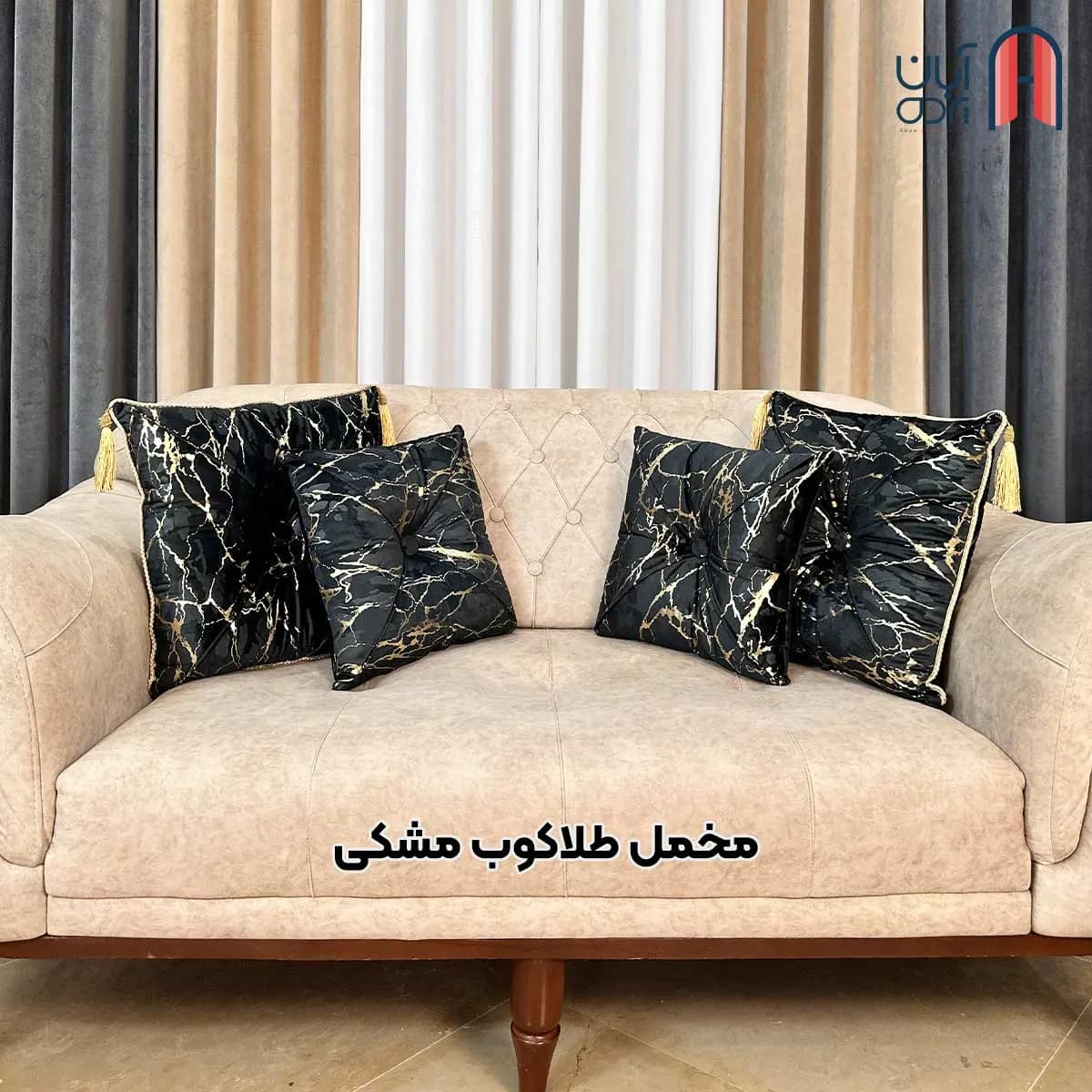 کوسن طلاکوب مشکی — تصویر ۲