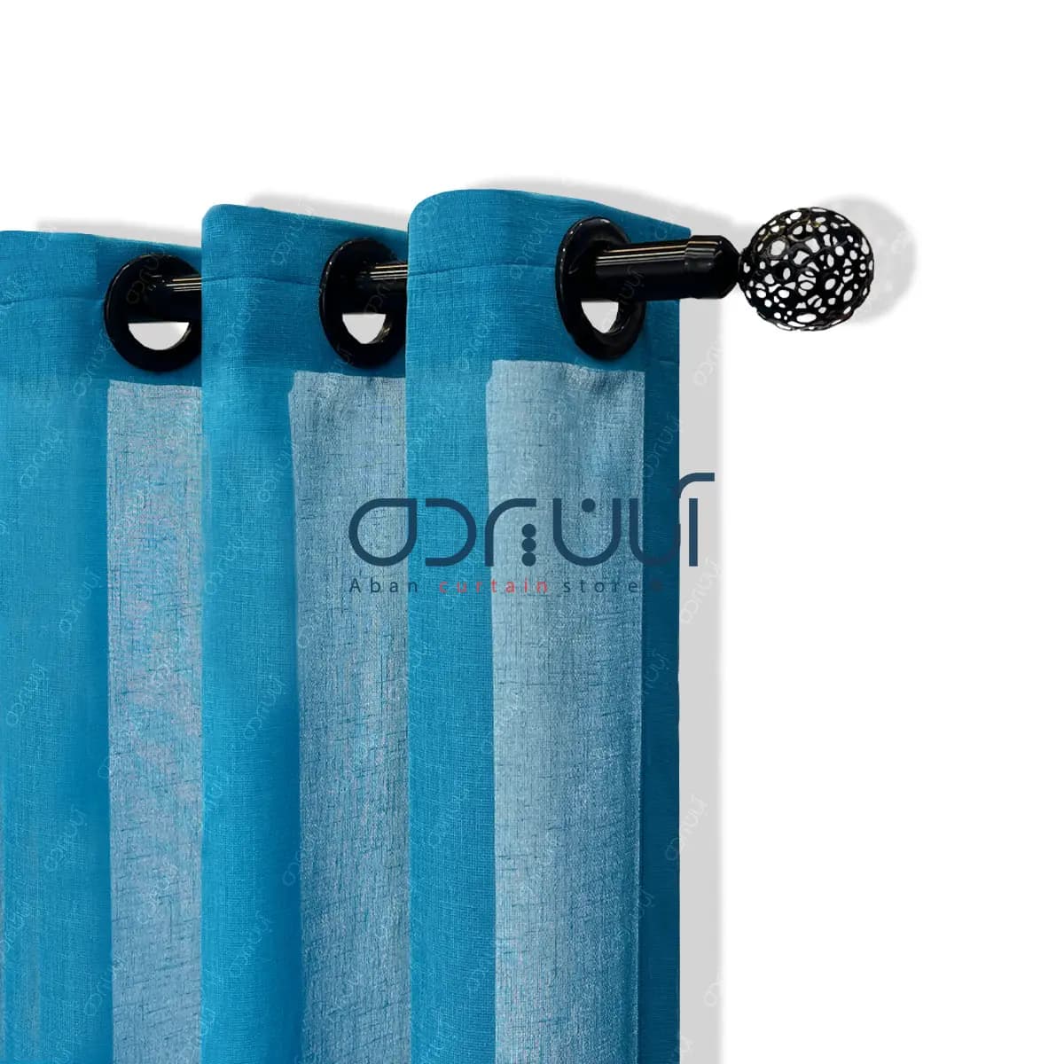 پرده حریر کتان بافت فیروزه ای