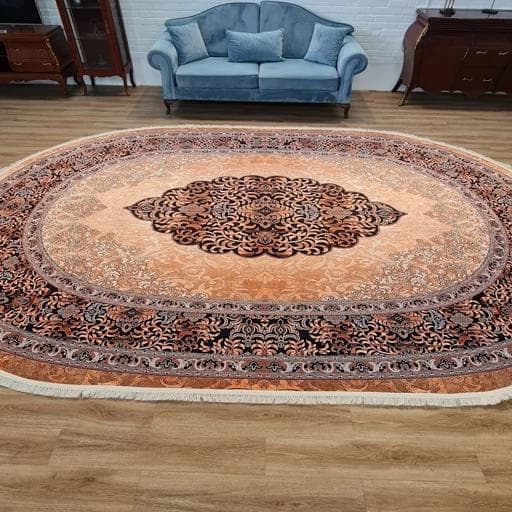 فرش چاپی فرشینه برند قالیوا مخمل هازان بیضی زمینه روشن b43(پس کرایه)