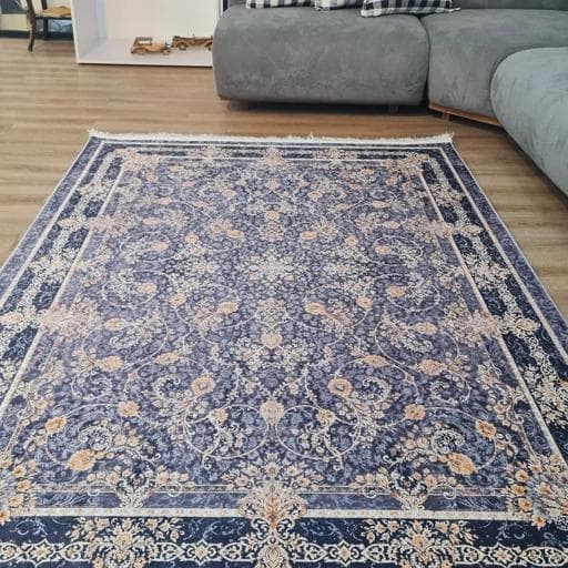 فرش چاپی فرشینه برند قالیوا مخمل هازان طرح باغ سرمه u49(پس کرایه)