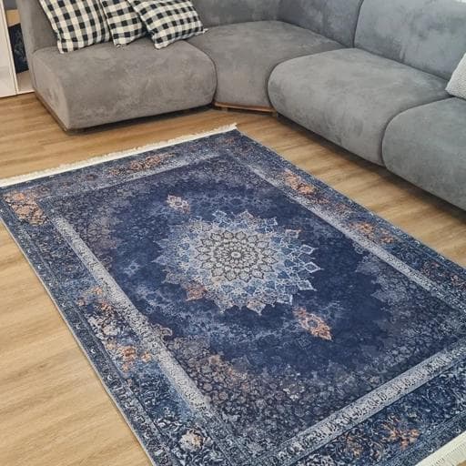 فرش چاپی فرشینه برند قالیوا مخمل هازان طرح پاییز سرمه ایL522(پس کرایه) — تصویر ۲