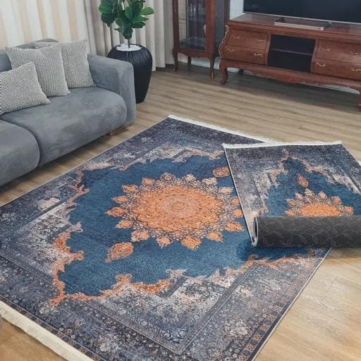 فرش چاپی فرشینه برند قالیوا مخمل هازان طرح سرمه خورشید L130(پس کرایه)