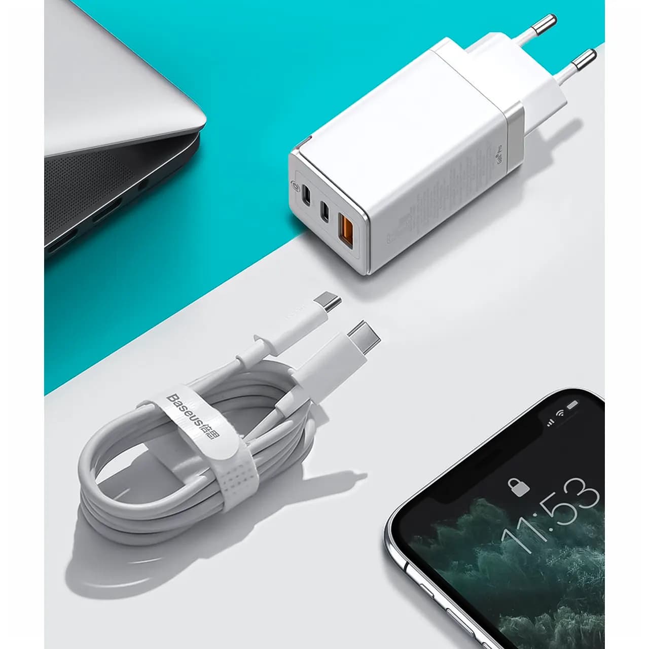 شارژر دیواری بیسوس مدل CCGAN2P GaN2 Pro با توان خروجی 65 وات به‌ همراه کابل — تصویر ۶