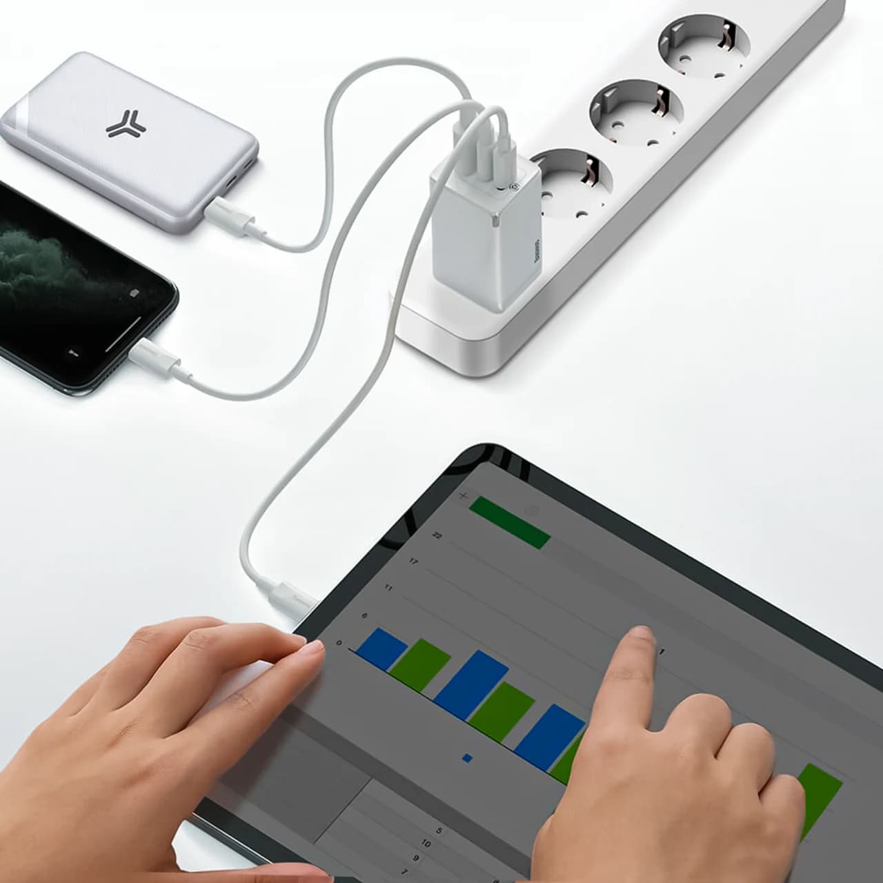 شارژر دیواری بیسوس مدل CCGAN2P GaN2 Pro با توان خروجی 65 وات به‌ همراه کابل — تصویر ۲