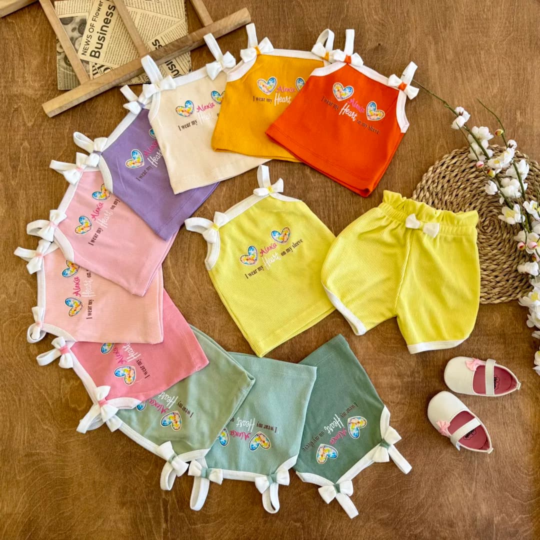 تاپ شلوارک بند پاپیونی دو قلب سایز 30 تا 45 کد 6359 — تصویر ۲