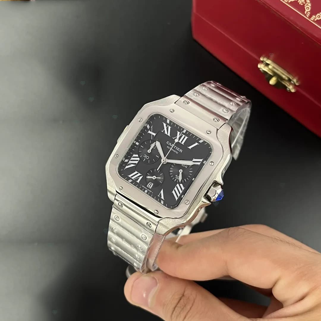ساعت کارتیه د سانتوس کرنوگراف صفحه مشکی Cartier Santos